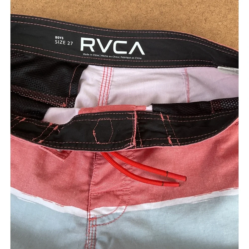 RVCA Boys Board Shorts Size 27 Colorblock Pink Blue Swim Trunks Surf Shorts